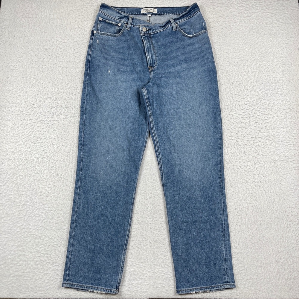 Abercrombie & Fitch 90s Straight Jeans Women 32/14R Blue Criss Cross Waist Denim